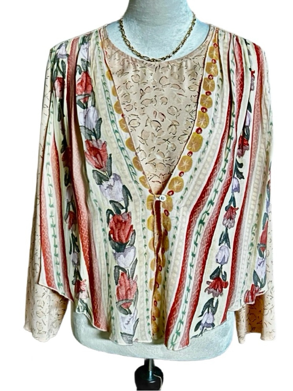 Carol Little ~USA ~ Women’s Size 6 Petites ~ Orange & Yellow Floral Boho Blouse
